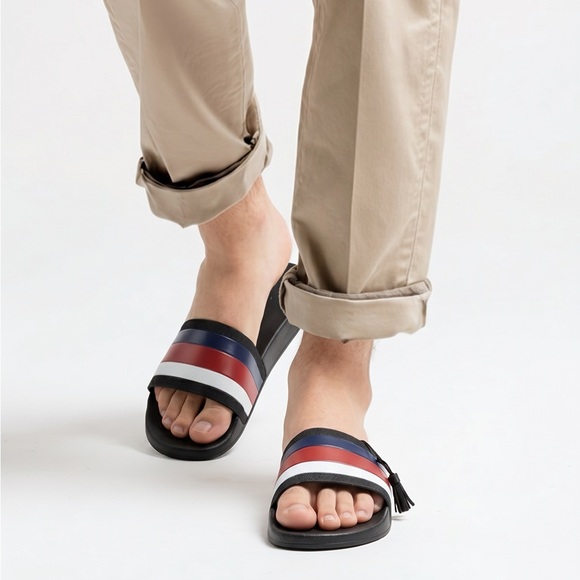 New - Gucci Web Rubber Slide In Black, Red, White And Blue Rubber main image 10